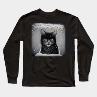 Cozy Cat in a Snowing Day Long Sleeve T-Shirt